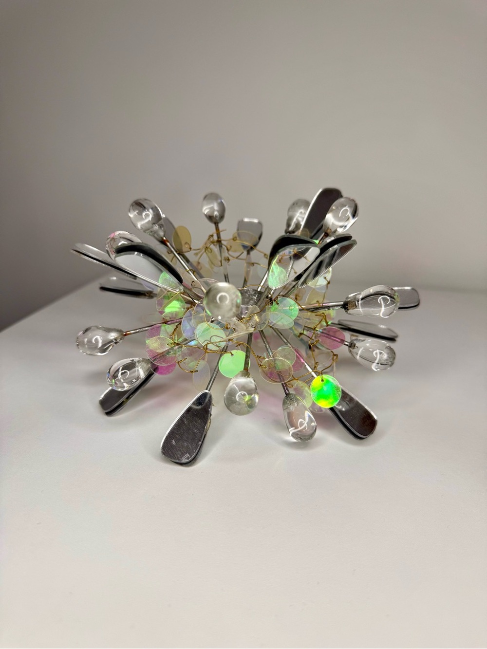 Free People Display Christmas Silver Burst Sculpture with Iridescent Discs